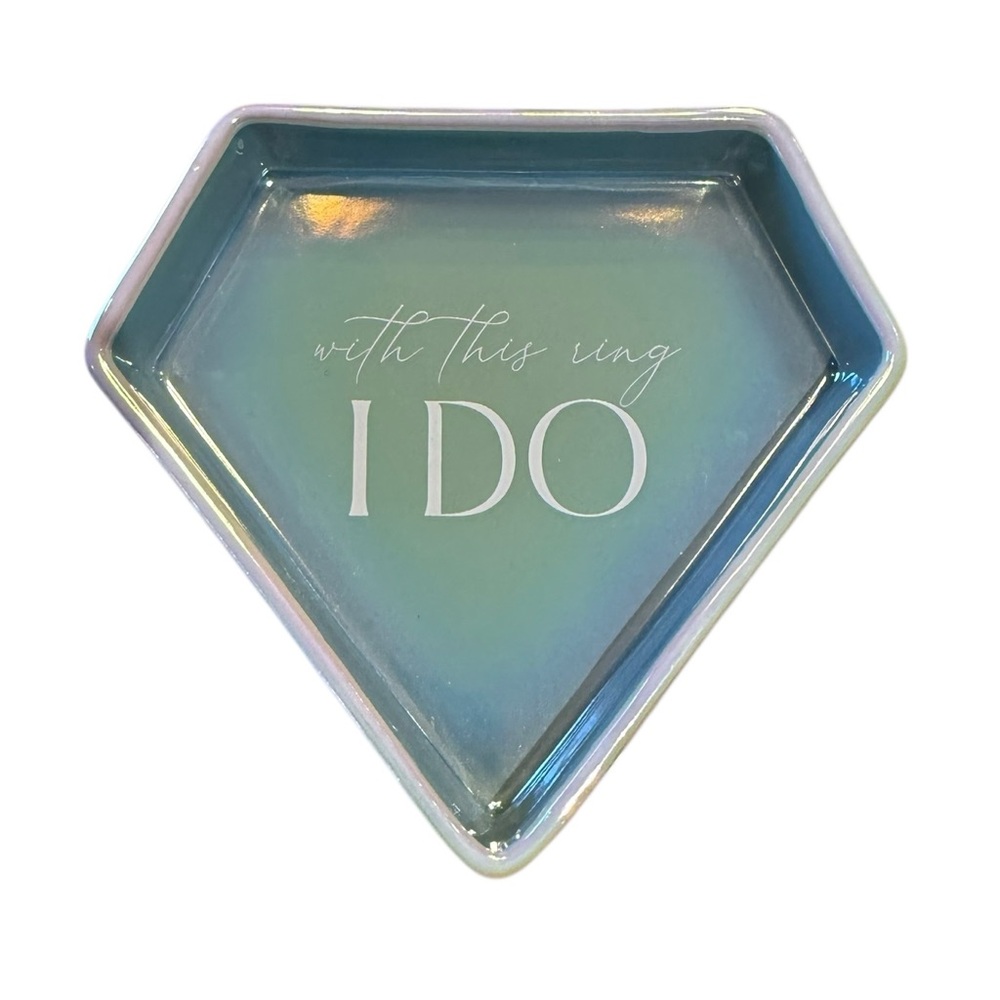 I Do Iridescent Blue Diamond-Shaped Ring Dish 5”